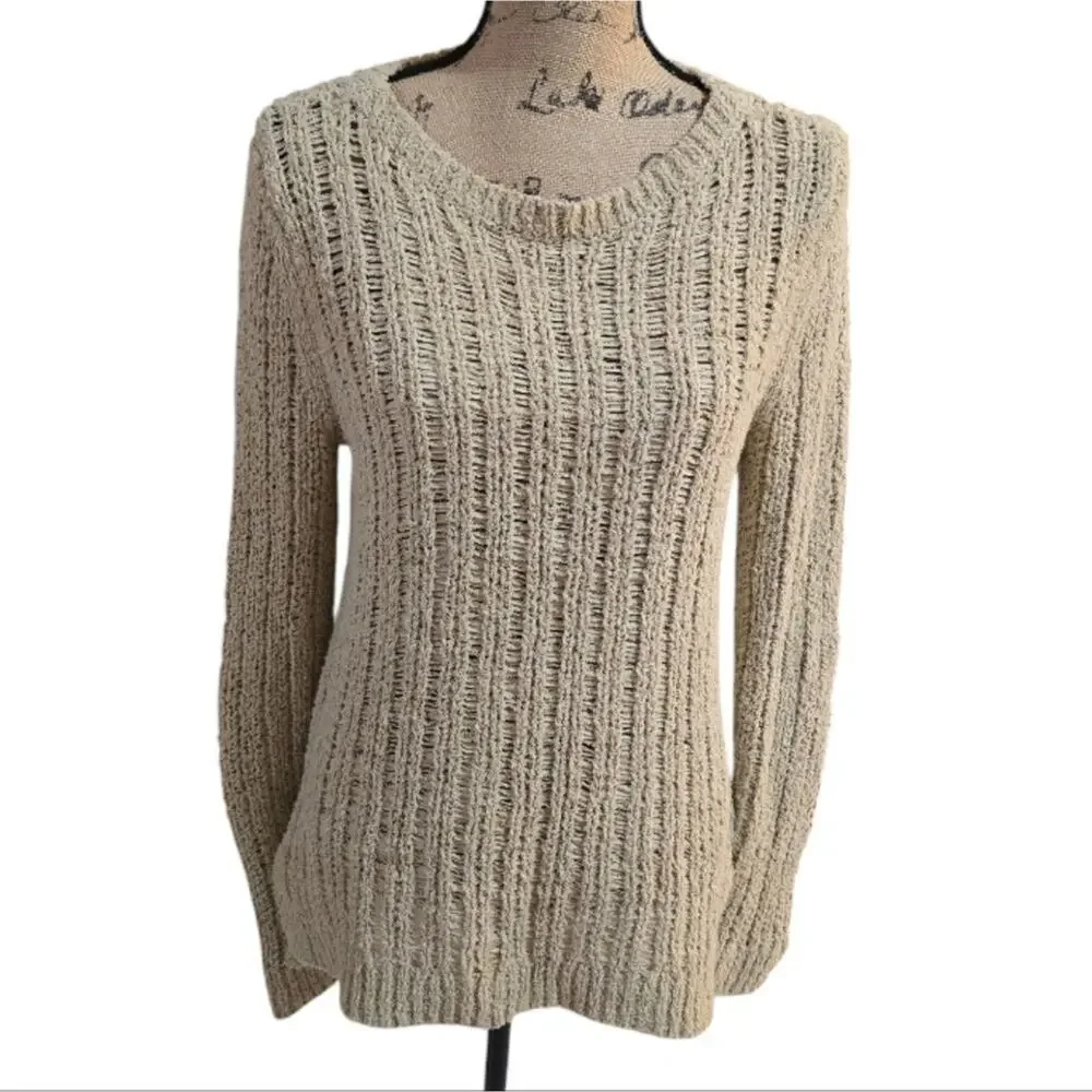 Michael Kors Wheat Beige Open Weave Boho Cozy‎ Pop Over Sweater Size Large